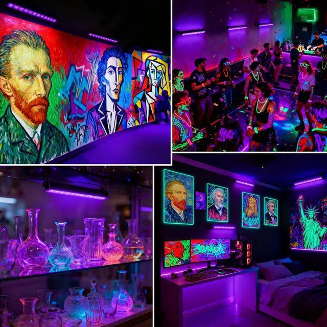 Alt view image 5 of 7 - 2 Pack LED Black Light Bar 45W, IP66 Waterproof Blacklight with Plug & Switch, Black Light for Glow Party, Halloween Decorations, Fluorescent Poster, Body Paint, Bedroom, Classroom