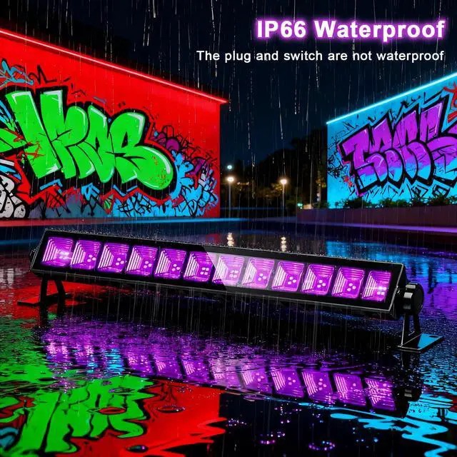 Alt view image 3 of 7 - 2 Pack LED Black Light Bar 45W, IP66 Waterproof Blacklight with Plug & Switch, Black Light for Glow Party, Halloween Decorations, Fluorescent Poster, Body Paint, Bedroom, Classroom