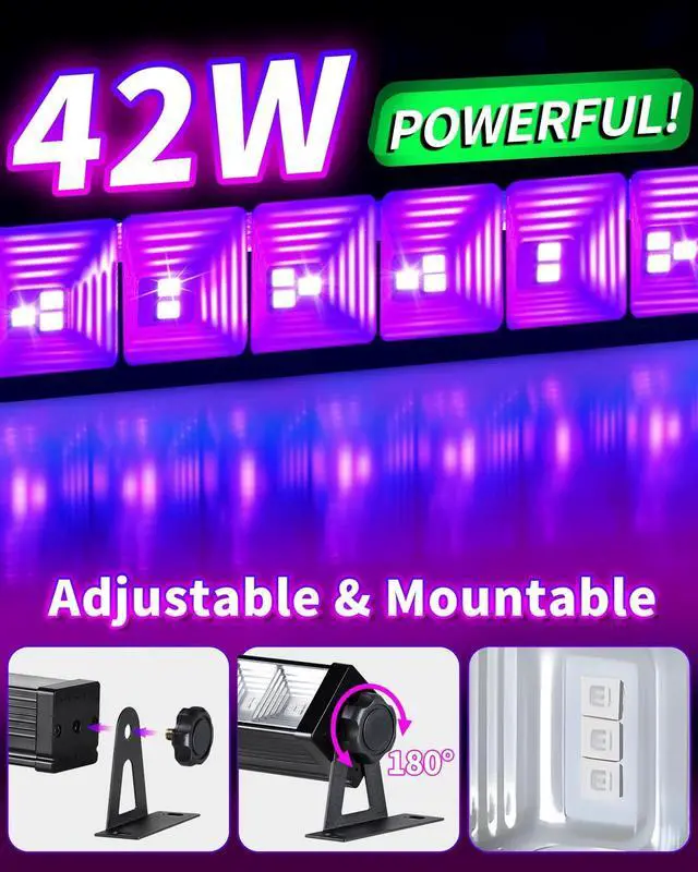 Alt view image 2 of 6 - 2 Pack 42W LED Black Light Bar for Glow Party