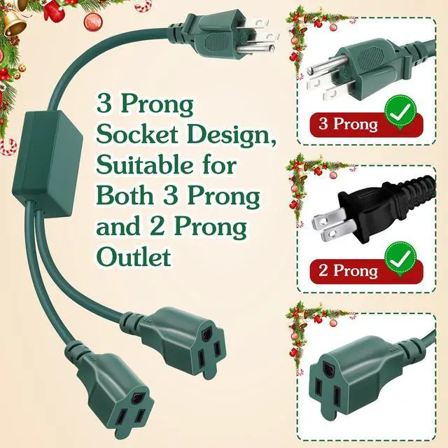 Alt view image 2 of 7 - Christmas Tree Lights Controlled Outlet, Plug in Control Outlet Extension Cord with 2 Sockets and Gingerbread Man Remote Switch for Christmas Tree and Long Range Lighting Control, Green (1 Pack)