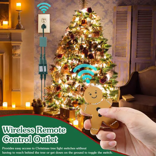 Alt view image 4 of 7 - Christmas Tree Lights Controlled Outlet, Plug in Control Outlet Extension Cord with 2 Sockets and Gingerbread Man Remote Switch for Christmas Tree and Long Range Lighting Control, Green (1 Pack)