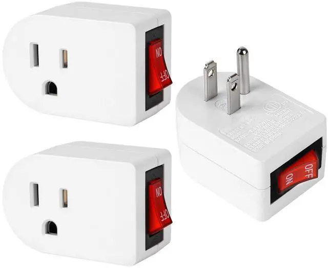 Main image of Grounded Outlet Adapter with On/Off Switch, 3 Pack
