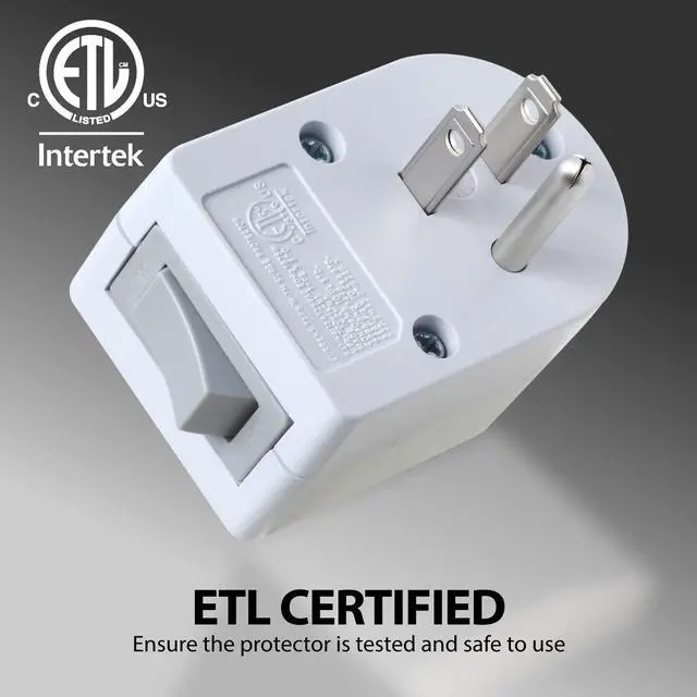 Alt view image 7 of 7 - Grounded Outlet with ON/Off Switch (2 Pack), 3 Prong Electrical Plug Outlet Extender Switch, 245J Single Port Power Adapter Surge Protector, 15A Circuit Breaker, White, ETL Listed