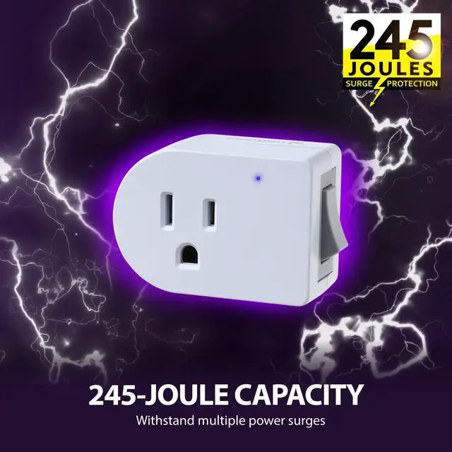 Alt view image 3 of 7 - Grounded Outlet with ON/Off Switch (2 Pack), 3 Prong Electrical Plug Outlet Extender Switch, 245J Single Port Power Adapter Surge Protector, 15A Circuit Breaker, White, ETL Listed