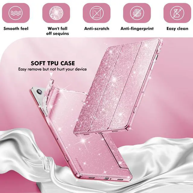 Alt view image 4 of 7 - Case for Samsung Galaxy Tab A11+Plus/A9+ Plus 11 inch Case (2023/2025), Glitter Tablet Protective Cover with Sparkly Clear Back for Girls Kids (Pink, Galaxy Tab A11 Plus)