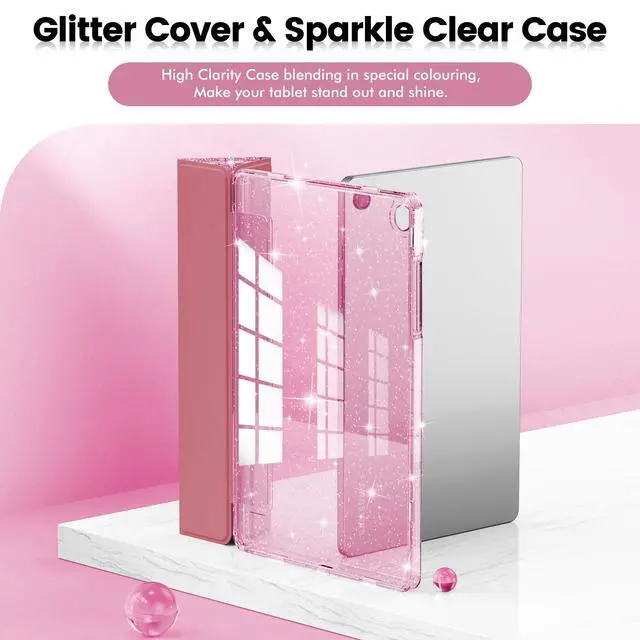 Alt view image 3 of 7 - Case for Samsung Galaxy Tab A11+Plus/A9+ Plus 11 inch Case (2023/2025), Glitter Tablet Protective Cover with Sparkly Clear Back for Girls Kids (Pink, Galaxy Tab A11 Plus)