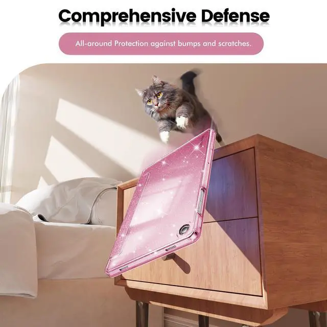 Alt view image 5 of 7 - Case for Samsung Galaxy Tab A11+Plus/A9+ Plus 11 inch Case (2023/2025), Glitter Tablet Protective Cover with Sparkly Clear Back for Girls Kids (Pink, Galaxy Tab A11 Plus)