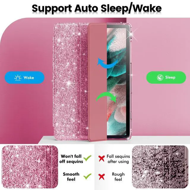 Alt view image 6 of 7 - Case for Samsung Galaxy Tab A11+Plus/A9+ Plus 11 inch Case (2023/2025), Glitter Tablet Protective Cover with Sparkly Clear Back for Girls Kids (Pink, Galaxy Tab A11 Plus)