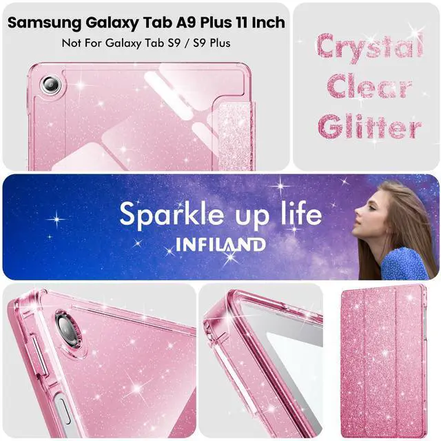 Alt view image 7 of 7 - Case for Samsung Galaxy Tab A11+Plus/A9+ Plus 11 inch Case (2023/2025), Glitter Tablet Protective Cover with Sparkly Clear Back for Girls Kids (Pink, Galaxy Tab A11 Plus)