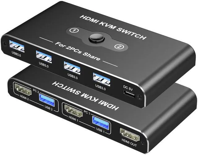 Main image of KVM Switch, KVM Switch 1 Monitors 2 Computers, HDMI Switch, 4K@60Hz KVM Switches for 2 Computers Sharing 1 Monitor, 4 USB 3.0 Devices Such as Keyboard, Mouse, Printer, Scanner
