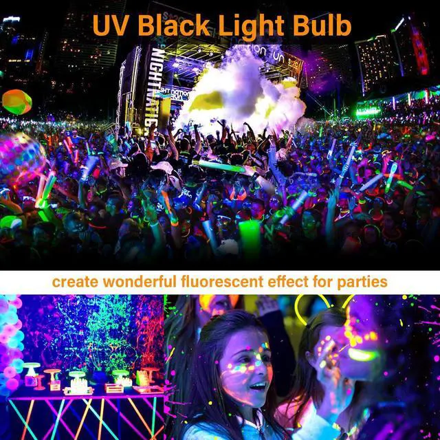 Alt view image 4 of 7 - LED UV Black Light Bulb for Halloween Decoration,12W A19 UV Blacklight,100W Equivalent,UVA Level 385-400nm Wavelength,Glow in the Dark for Body Art Paint,Fluorescent Poster,Neon Glow Party,2 Pack