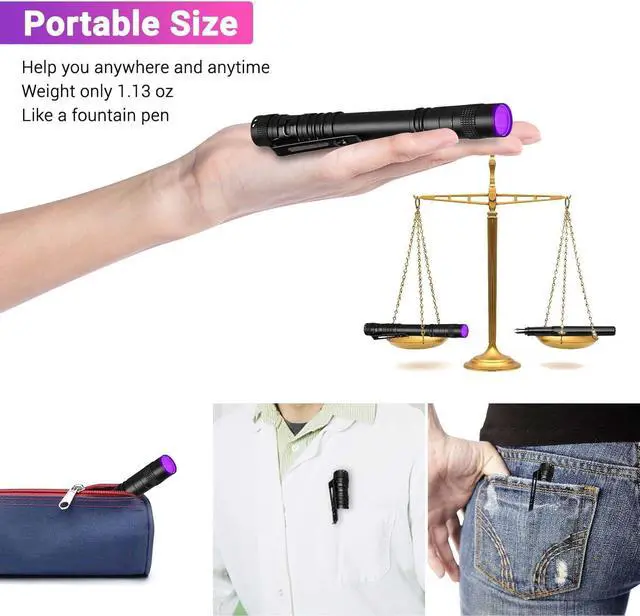 Alt view image 5 of 7 - UV Black Light Flashlight Mini, 395nm Pen Light with Clip, Ultraviolet Blacklight for Pet Urine Detection, Waterproof Detector Light for Dry Stains, Bed Bug, Scorpion, Hotel Inspection