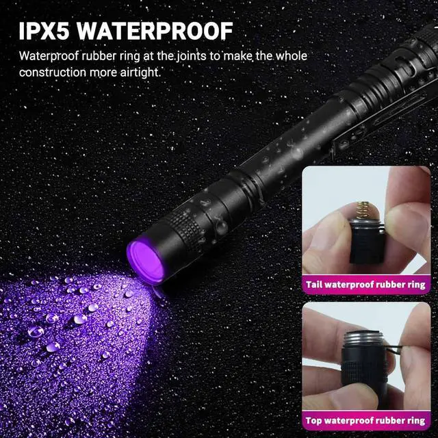 Alt view image 7 of 7 - UV Black Light Flashlight Mini, 395nm Pen Light with Clip, Ultraviolet Blacklight for Pet Urine Detection, Waterproof Detector Light for Dry Stains, Bed Bug, Scorpion, Hotel Inspection