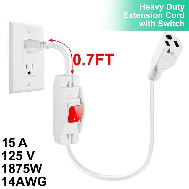 Alt view image 3 of 7 - Outdoor Waterproof On/Off Switch Extension Cord (White,1.5 Ft)