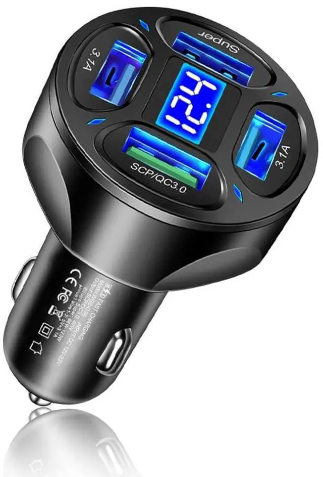 Main image of 4-Port Fast Car Charger with Plug Outlet (QC3.0/Super)