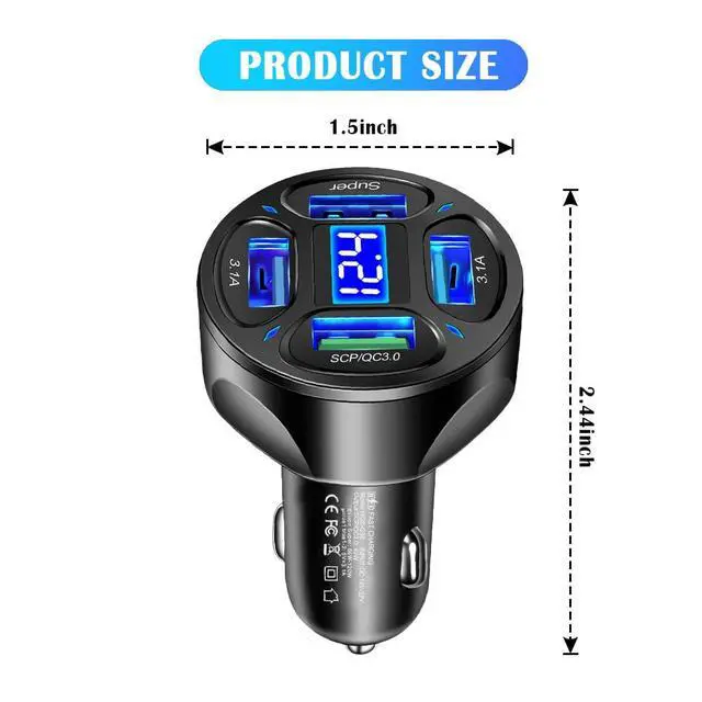 Alt view image 2 of 7 - 4-Port Fast Car Charger with Plug Outlet (QC3.0/Super)