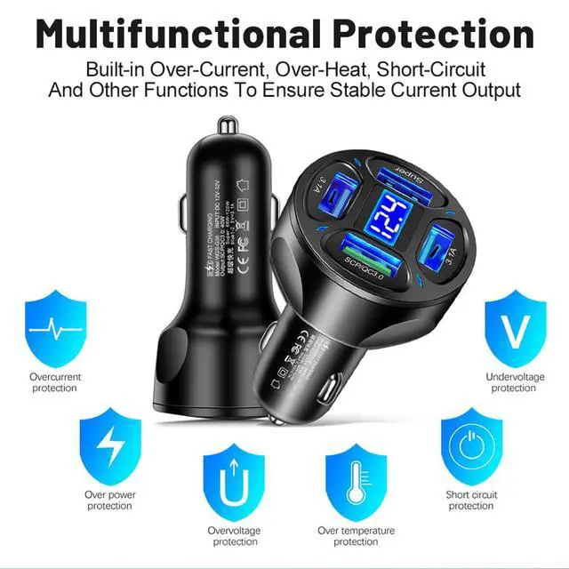 Alt view image 5 of 7 - 4-Port Fast Car Charger with Plug Outlet (QC3.0/Super)
