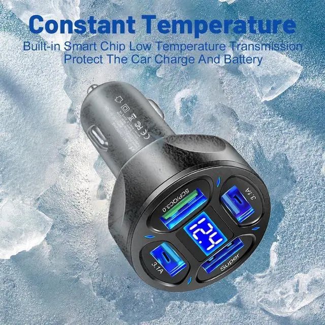 Alt view image 6 of 7 - 4-Port Fast Car Charger with Plug Outlet (QC3.0/Super)