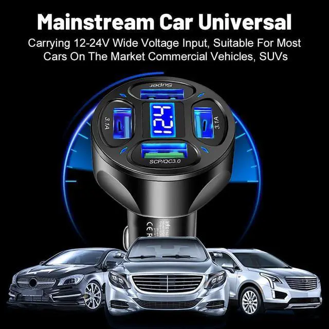 Alt view image 7 of 7 - 4-Port Fast Car Charger with Plug Outlet (QC3.0/Super)