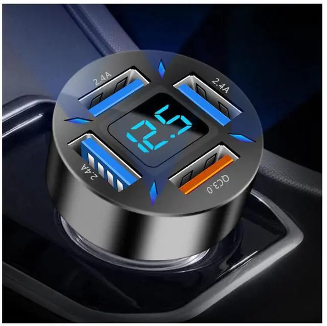 Main image of 4-in-1 Car Charger 66W Super Fast Charging with USB 2.4A&QC 3.0(Voltmeter&LED Lights) Universal Quick Charge for 12-24V Car Cigarette Lighter Plug(Black-QC/2.4A)