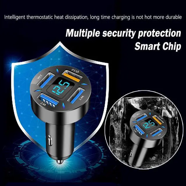 Alt view image 5 of 7 - 4-in-1 Car Charger 66W Super Fast Charging with USB 2.4A&QC 3.0(Voltmeter&LED Lights) Universal Quick Charge for 12-24V Car Cigarette Lighter Plug(Black-QC/2.4A)