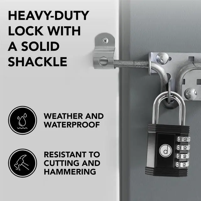 Alt view image 2 of 6 - 4-Digit Combination Padlock Weatherproof Metal Keyless Lock Black