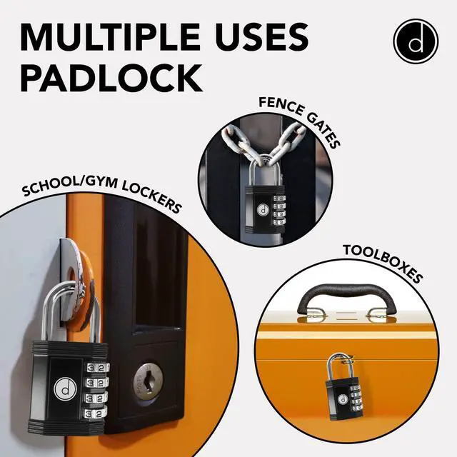 Alt view image 4 of 6 - 4-Digit Combination Padlock Weatherproof Metal Keyless Lock Black