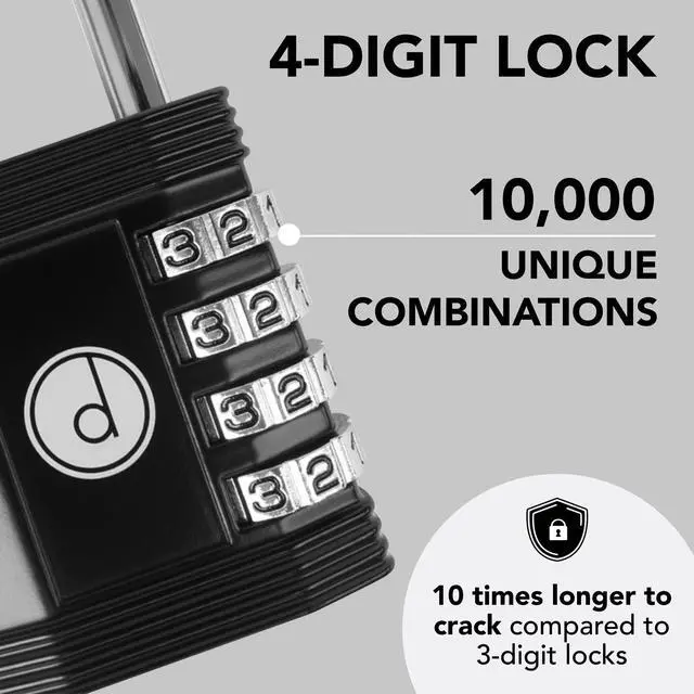 Alt view image 3 of 6 - 4-Digit Combination Padlock Weatherproof Metal Keyless Lock Black