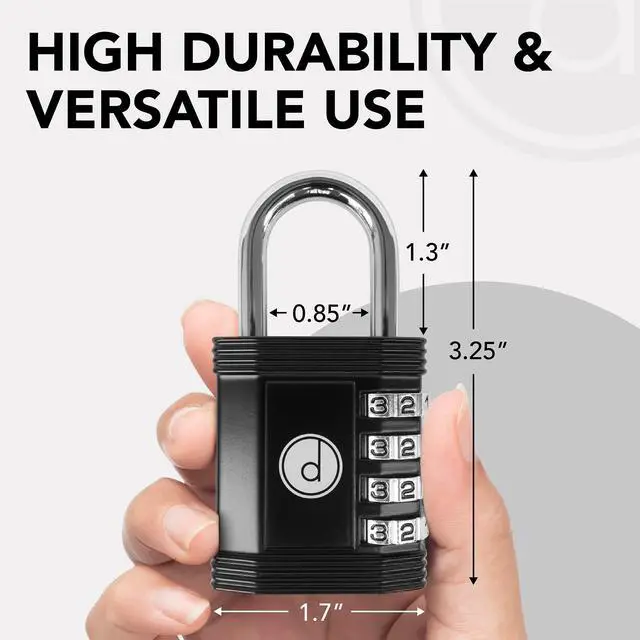 Alt view image 6 of 6 - 4-Digit Combination Padlock Weatherproof Metal Keyless Lock Black