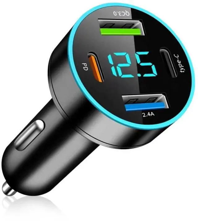 Main image of 4 Port Fast Charging Cigarette Lighter USB Charger with Voltmeter,12-24V Fast Car Charger Port QC3.0/Type-C/PD/2.4A,12V USB Chargers Car Lighter USBs Adapter Compatible with iPhone