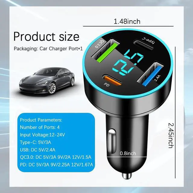 Alt view image 2 of 7 - 4 Port Fast Charging Cigarette Lighter USB Charger with Voltmeter,12-24V Fast Car Charger Port QC3.0/Type-C/PD/2.4A,12V USB Chargers Car Lighter USBs Adapter Compatible with iPhone