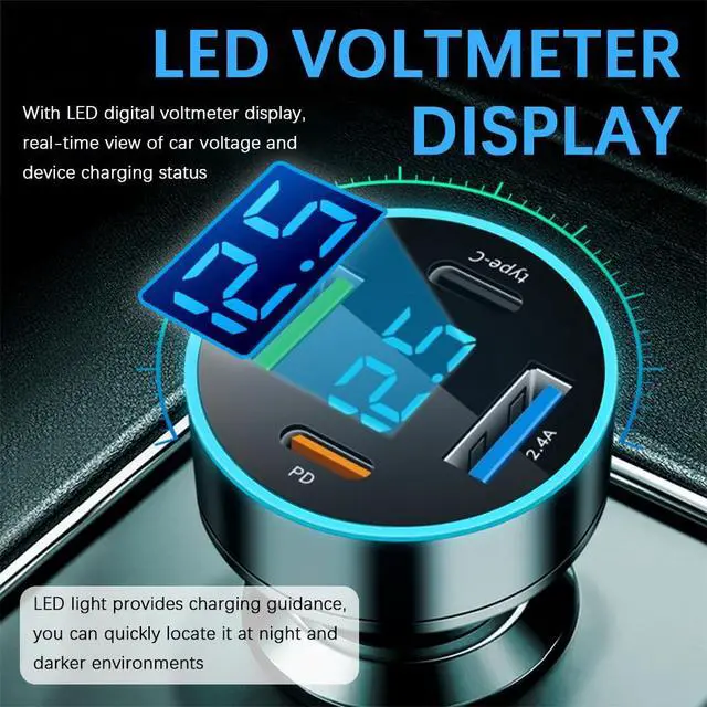 Alt view image 3 of 7 - 4 Port Fast Charging Cigarette Lighter USB Charger with Voltmeter,12-24V Fast Car Charger Port QC3.0/Type-C/PD/2.4A,12V USB Chargers Car Lighter USBs Adapter Compatible with iPhone