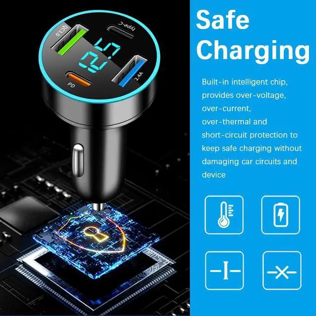 Alt view image 6 of 7 - 4 Port Fast Charging Cigarette Lighter USB Charger with Voltmeter,12-24V Fast Car Charger Port QC3.0/Type-C/PD/2.4A,12V USB Chargers Car Lighter USBs Adapter Compatible with iPhone