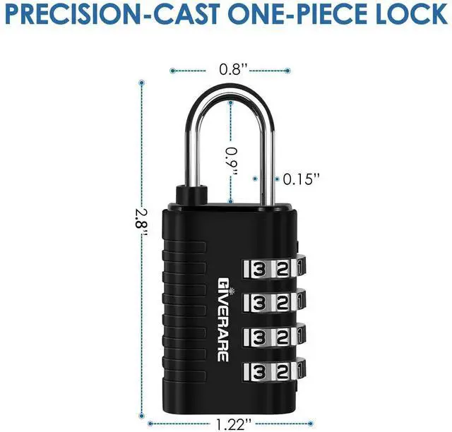 Alt view image 2 of 7 - 4 Pack Combination Lock, 4-Digit Padlock Keyless, Resettable Metal Luggage Locks, Weatherproof Alloy Travel Lock for Backpack, Gym, School, Locker, Fence, Gate, Hasp, Case, Black Silver-by GIVERARE