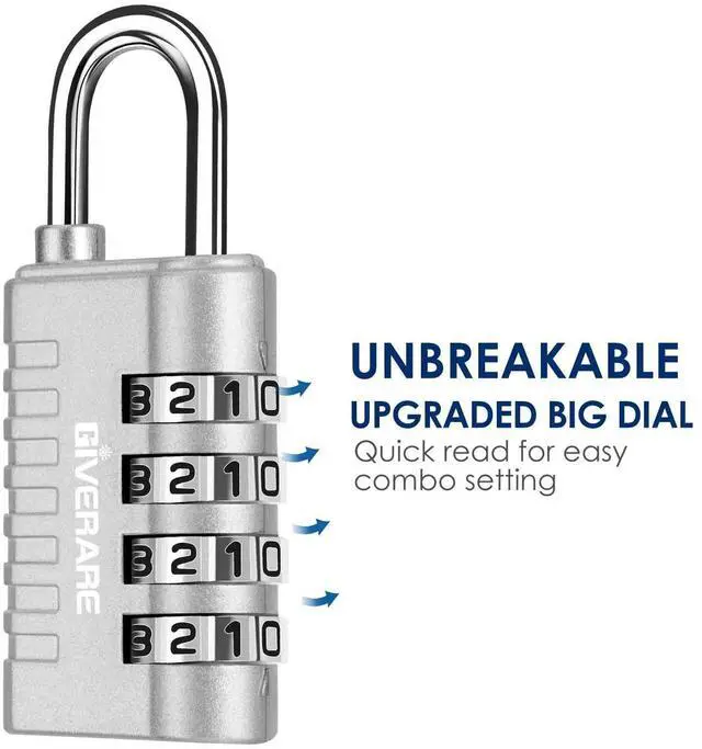 Alt view image 5 of 7 - 4 Pack Combination Lock, 4-Digit Padlock Keyless, Resettable Metal Luggage Locks, Weatherproof Alloy Travel Lock for Backpack, Gym, School, Locker, Fence, Gate, Hasp, Case, Black Silver-by GIVERARE