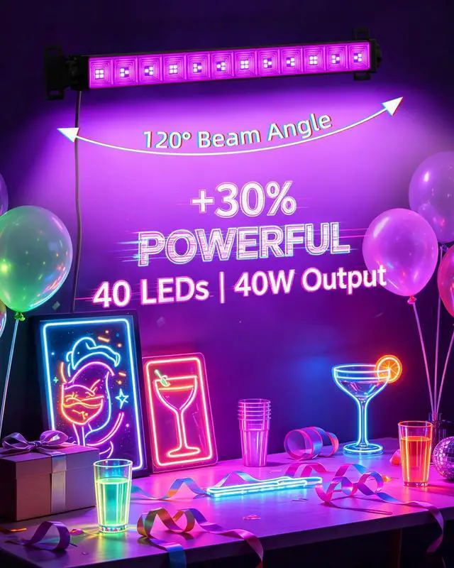 Alt view image 7 of 7 - 40W LED Black Light Bar, Black Lights with Switch+6ft Cord, 1 Pack