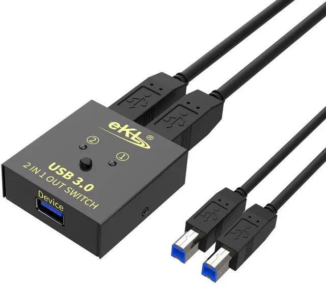 Main image of USB 3.0 Switch Selector 2 Computers Sharing 1 USB Peripheral Mouse Keyboard Printer Scanner with 2 Pack USB A to B Cables