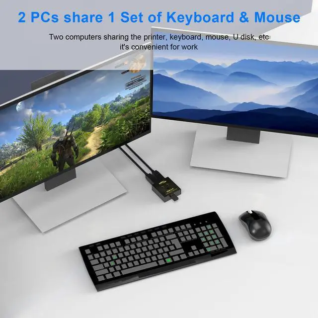 Alt view image 2 of 6 - USB 3.0 Switch Selector 2 Computers Sharing 1 USB Peripheral Mouse Keyboard Printer Scanner with 2 Pack USB A to B Cables