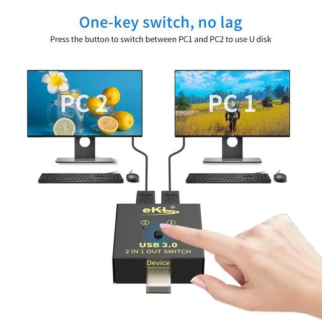 Alt view image 5 of 6 - USB 3.0 Switch Selector 2 Computers Sharing 1 USB Peripheral Mouse Keyboard Printer Scanner with 2 Pack USB A to B Cables