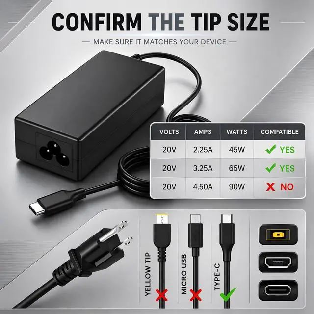 Alt view image 4 of 7 - Universal PD 65W USB C Laptop Charger for HP - Pavilion Envy Spectre, Type C Power Adapter for Dell Lenovo Acer ASUS Suited to I nspiron ThinkPad VivoBook Aspire Latitude IdeaPad Chromebook Phone