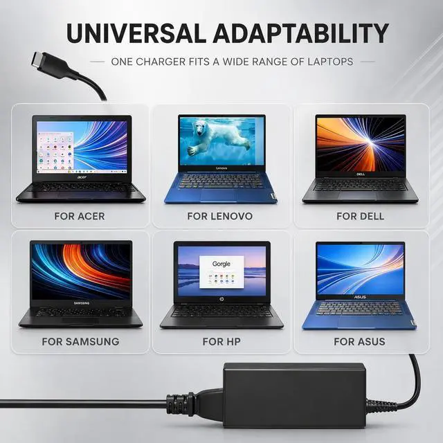 Alt view image 5 of 7 - Universal PD 65W USB C Laptop Charger for HP - Pavilion Envy Spectre, Type C Power Adapter for Dell Lenovo Acer ASUS Suited to I nspiron ThinkPad VivoBook Aspire Latitude IdeaPad Chromebook Phone
