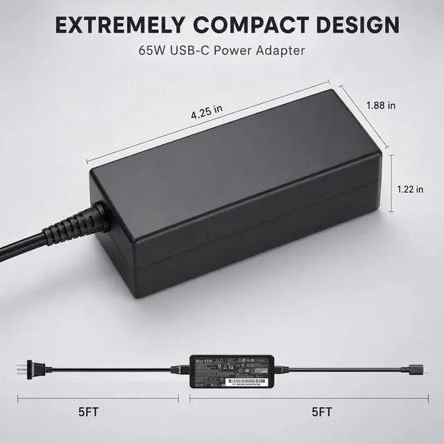 Alt view image 6 of 7 - Universal PD 65W USB C Laptop Charger for HP - Pavilion Envy Spectre, Type C Power Adapter for Dell Lenovo Acer ASUS Suited to I nspiron ThinkPad VivoBook Aspire Latitude IdeaPad Chromebook Phone