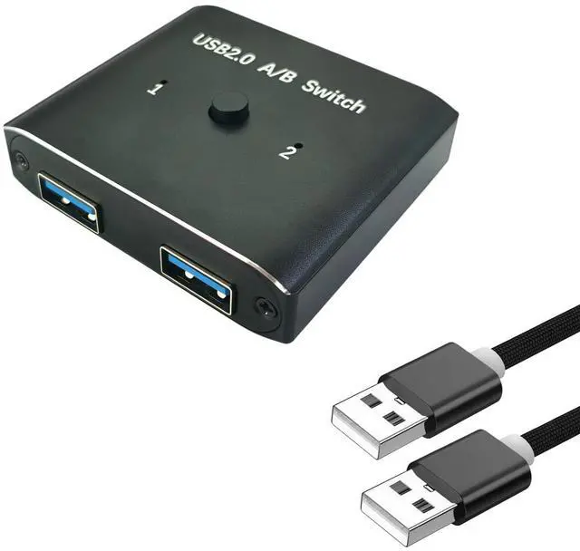 Main image of USB2.0 Switch with 2Pack Usb2.0 Cable(1M), Bi-Directional 1 in 2 Out/2 in 1 Out,Aluminum USB Switcher kit for 2Computers Share Devices(Printer, Keyboard, Scanner, Mouse),Compatible with Mac/Win/Linux
