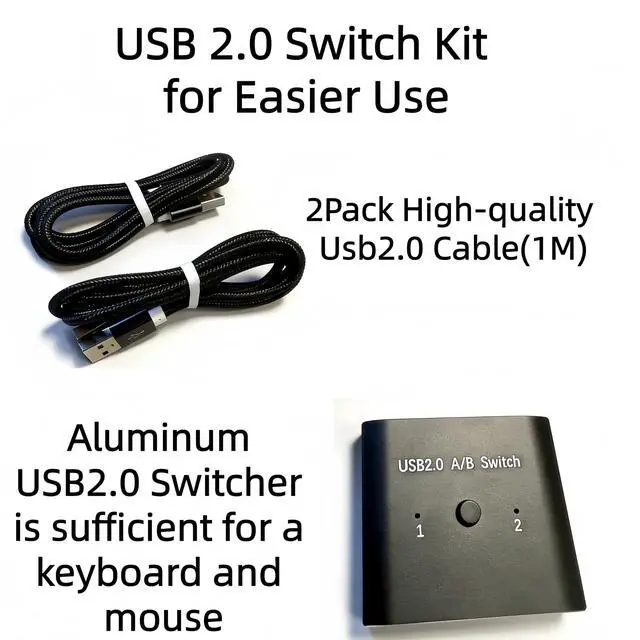 Alt view image 4 of 6 - USB2.0 Switch with 2Pack Usb2.0 Cable(1M), Bi-Directional 1 in 2 Out/2 in 1 Out,Aluminum USB Switcher kit for 2Computers Share Devices(Printer, Keyboard, Scanner, Mouse),Compatible with Mac/Win/Linux