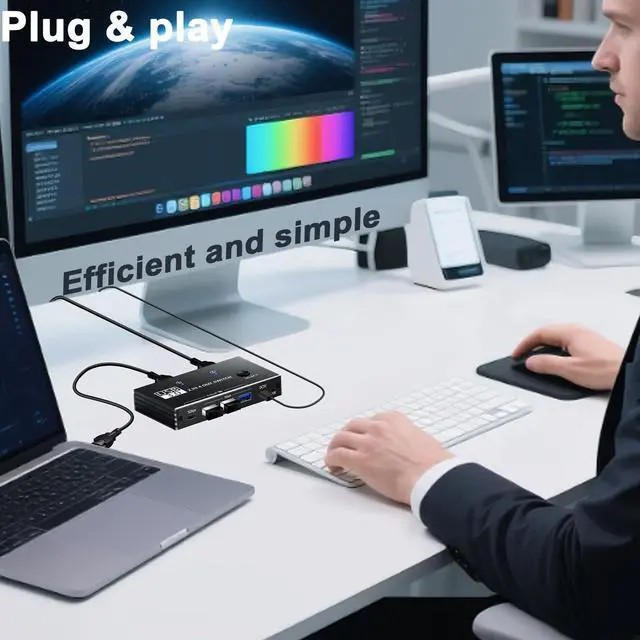 Alt view image 3 of 7 - USB Switcher 2 Computers Sharing - 5Gbps USB 3.0 Switch Share 4 Port Devices, Plug and Play, Aluminum USB3.0 Switch Selector 2 PCs Share Keyboard Mouse Printer Scanner with One Button