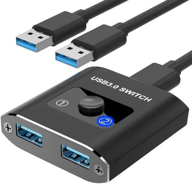 Main image of USB 3.0 Switch, Bi-Directional USB Switcher 2 in 1 Out/1 in 2 Out, Aluminum USB Switch 2 Computers Share 1 Device for Printer, Mouse, Keyboard, with 2 USB 3.0 Cables