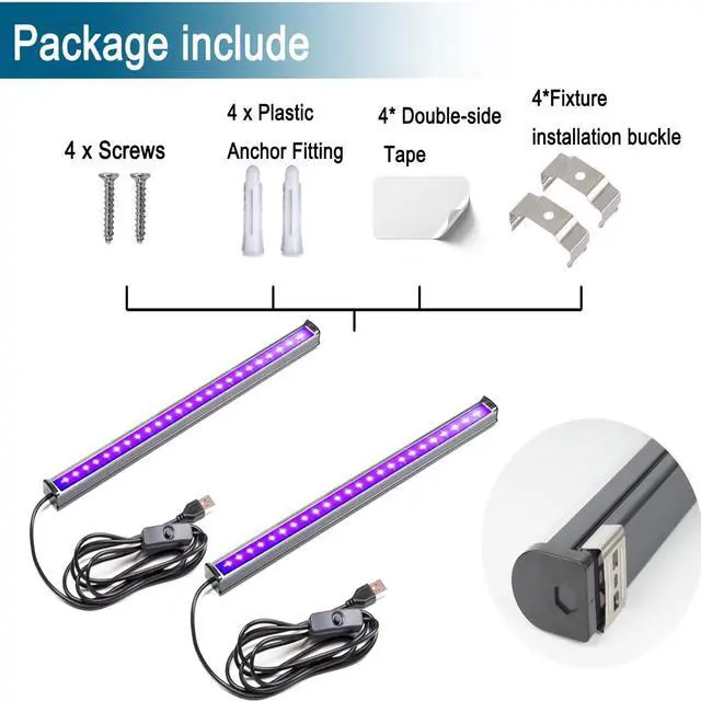 Alt view image 5 of 7 - Black Light Bar, 1ft USB-Powered, for Halloween Decoration, 2 Pack