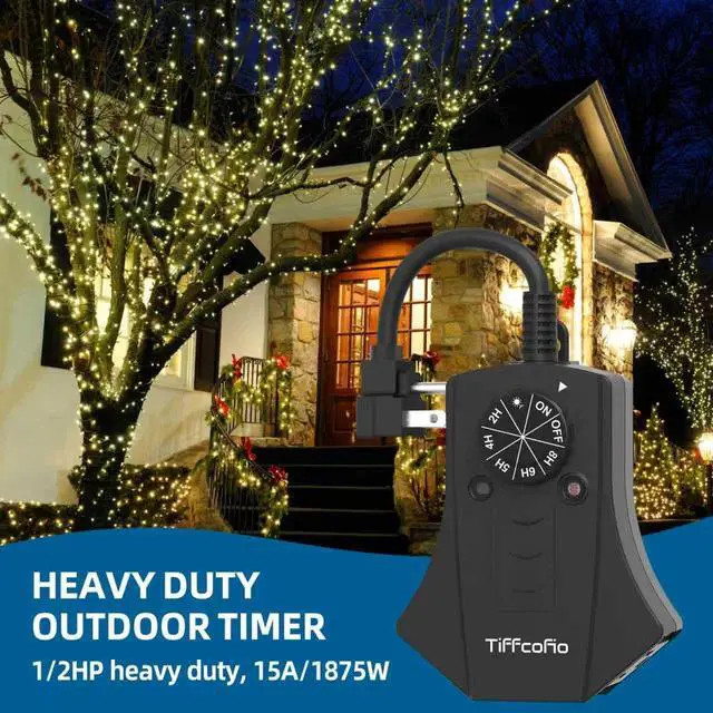 Alt view image 3 of 6 - Outdoor Timer Outlet, Dusk to Dawn Light Sensor Timer Weatherproof, 3 Grounded Outlets for Halloween and Christmas Lights, 15A 1/2HP, ETL Listed
