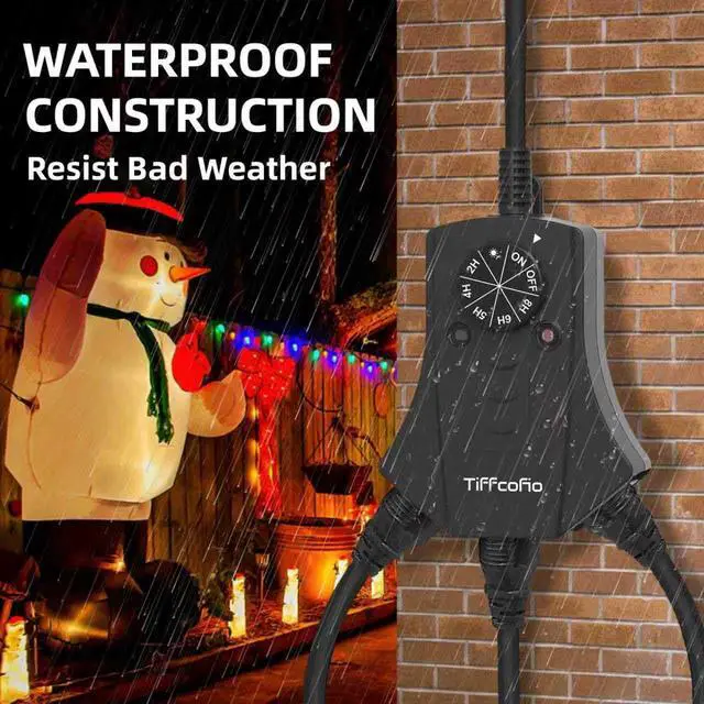 Alt view image 4 of 6 - Outdoor Timer Outlet, Dusk to Dawn Light Sensor Timer Weatherproof, 3 Grounded Outlets for Halloween and Christmas Lights, 15A 1/2HP, ETL Listed