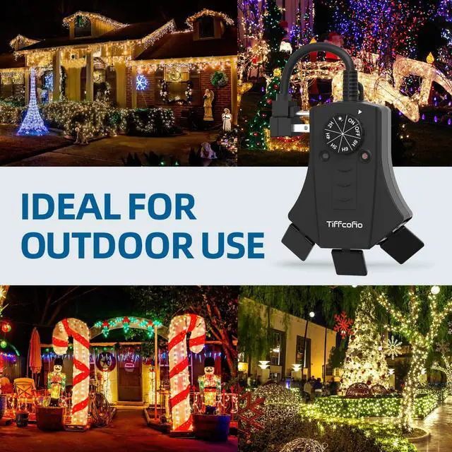 Alt view image 6 of 6 - Outdoor Timer Outlet, Dusk to Dawn Light Sensor Timer Weatherproof, 3 Grounded Outlets for Halloween and Christmas Lights, 15A 1/2HP, ETL Listed